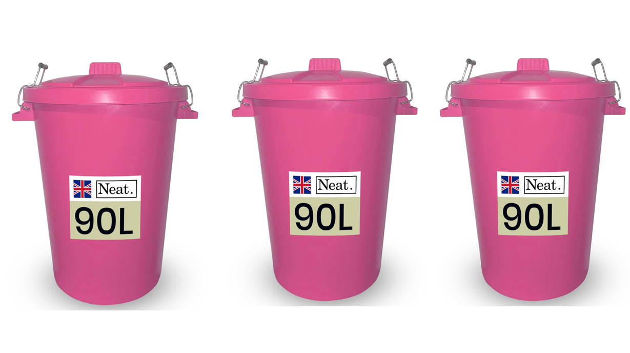 Neat. 90L Bin Coloured Large Plastic Bins, Heavy Duty Kitchen Bin with Metal Handle Dustbin