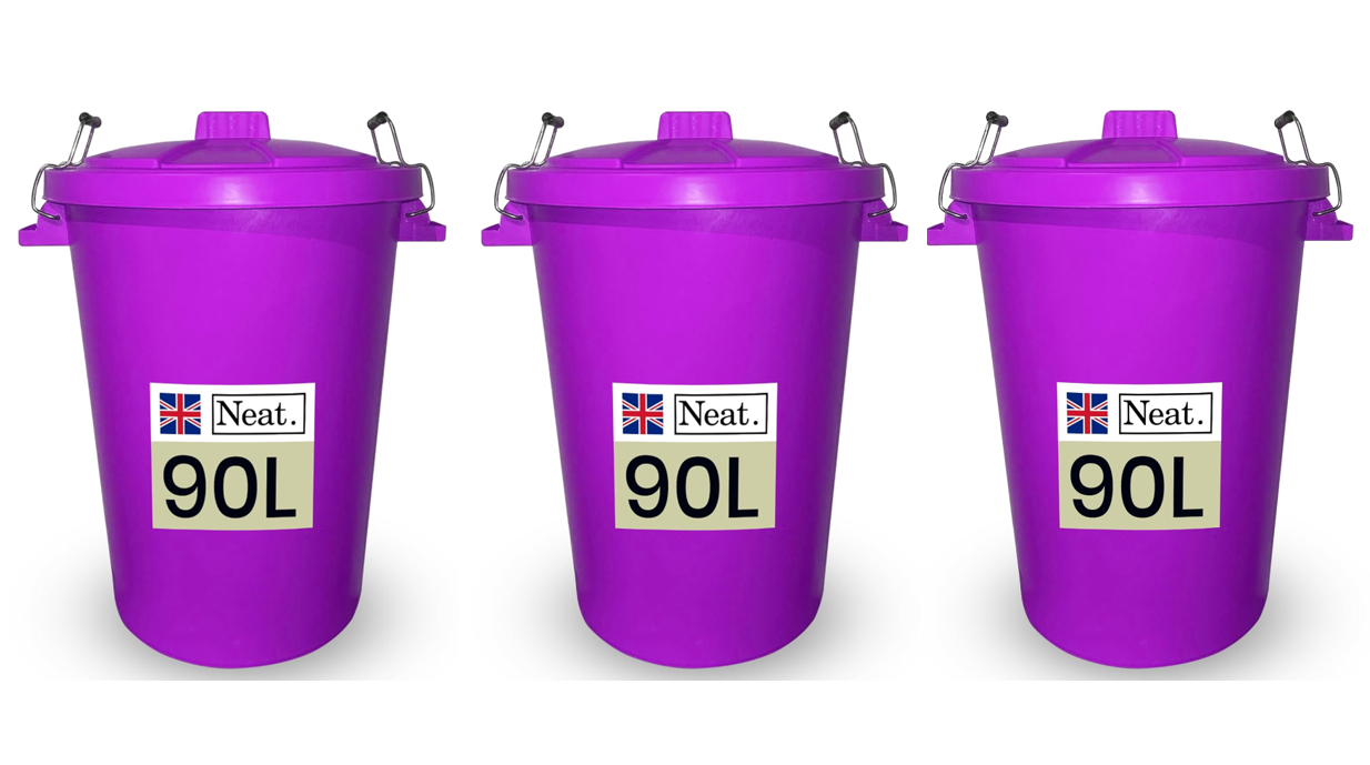 Neat. 90L Bin Coloured Large Plastic Bins, Heavy Duty Kitchen Bin with Metal Handle Dustbin