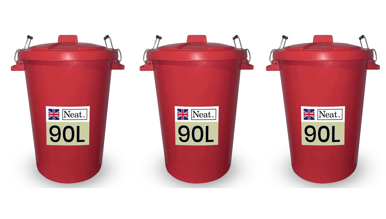 Neat. 90L Bin Coloured Large Plastic Bins, Heavy Duty Kitchen Bin with Metal Handle Dustbin