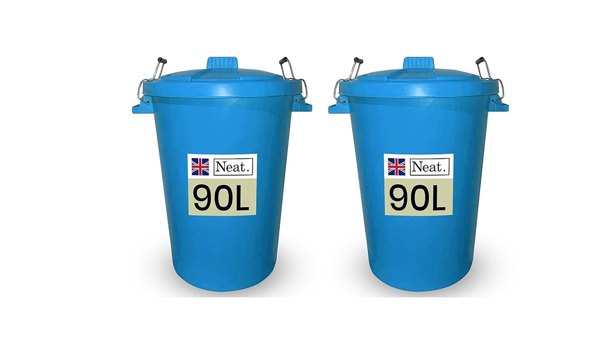 Neat. 90L Bin Coloured Large Plastic Bins, Heavy Duty Kitchen Bin with Metal Handle Dustbin