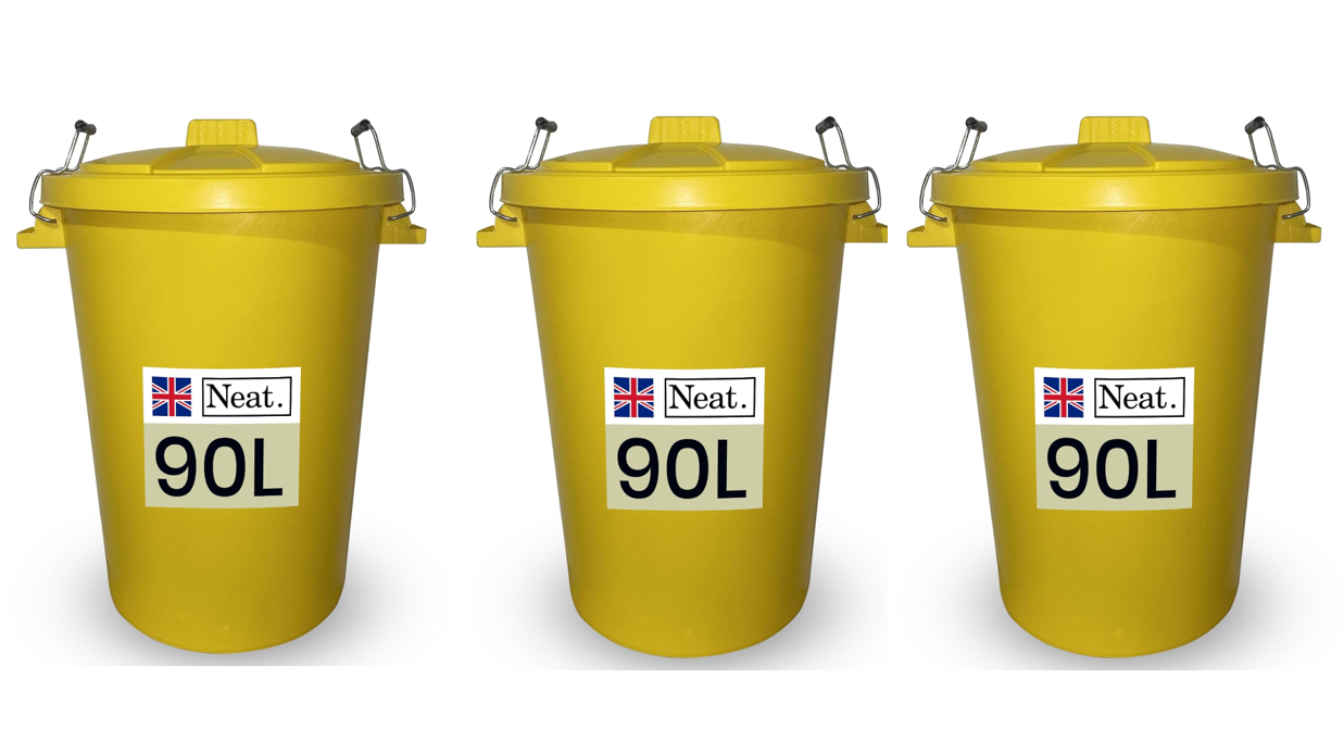 Neat. 90L Bin Coloured Large Plastic Bins, Heavy Duty Kitchen Bin with Metal Handle Dustbin