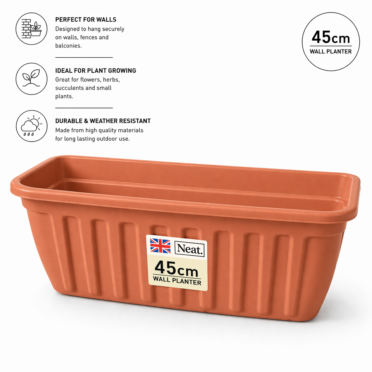 Neat Wall Planter – Plastic Hanging Plant Pot – 45cm Garden Planter – Multiple Colours – Outdoor & Indoor Use
