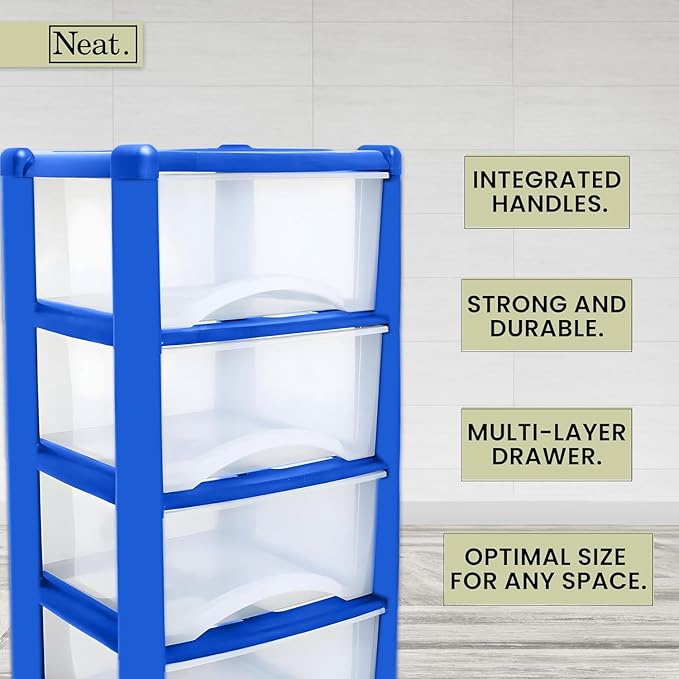 Plastic Drawers Storage Unit Tower Blue