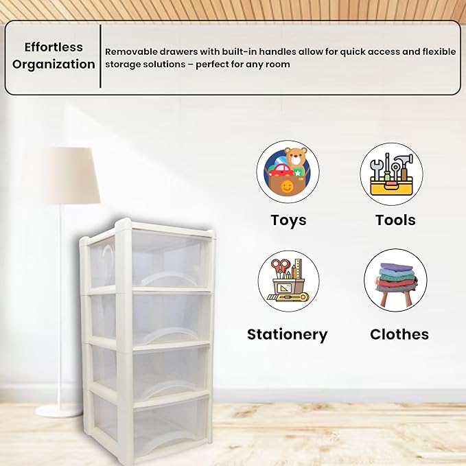 Plastic Drawers Storage Unit Tower Cream
