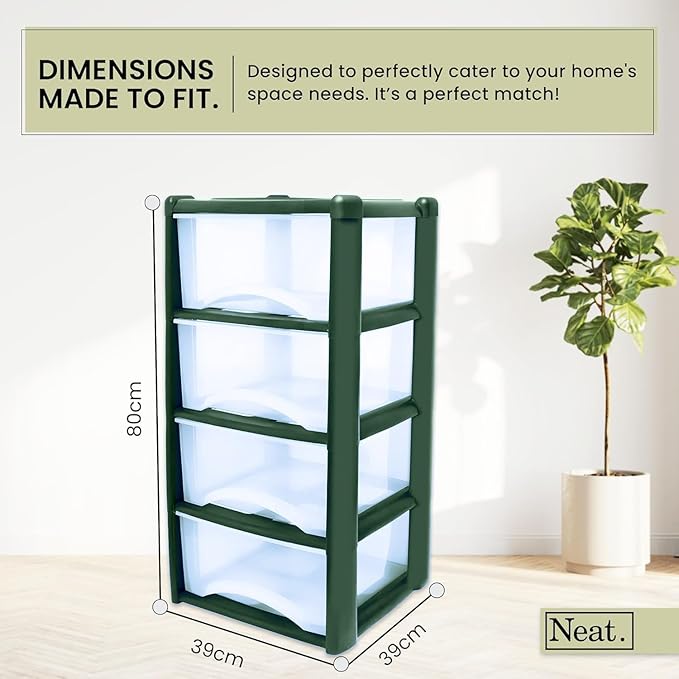 Plastic Drawers Storage Unit Tower Dark Green