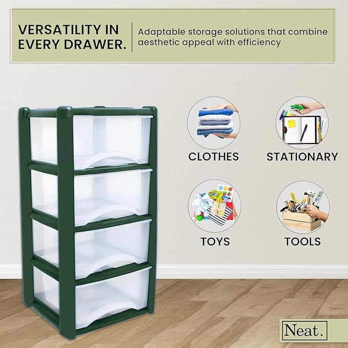 Plastic Drawers Storage Unit Tower Dark Green