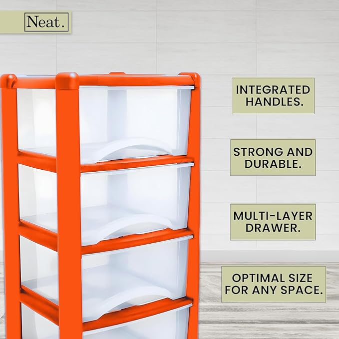 Plastic Drawers Storage Unit Tower Orange