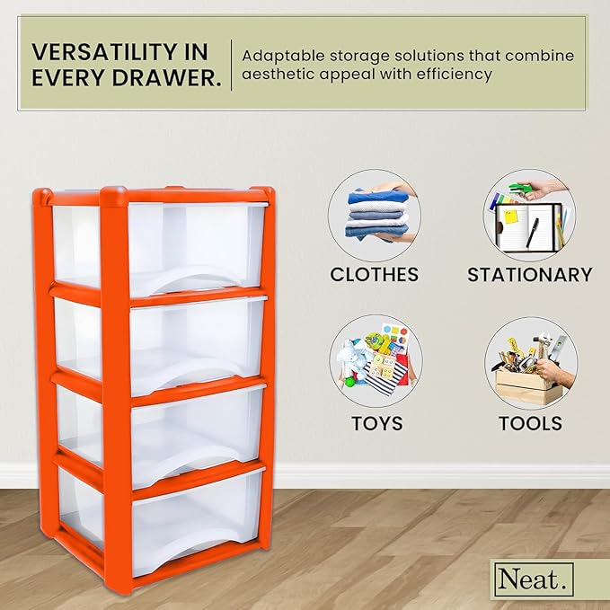 Plastic Drawers Storage Unit Tower Orange