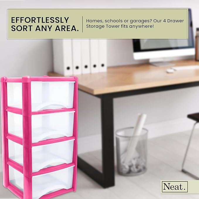 Plastic Drawers Storage Unit Tower Pink