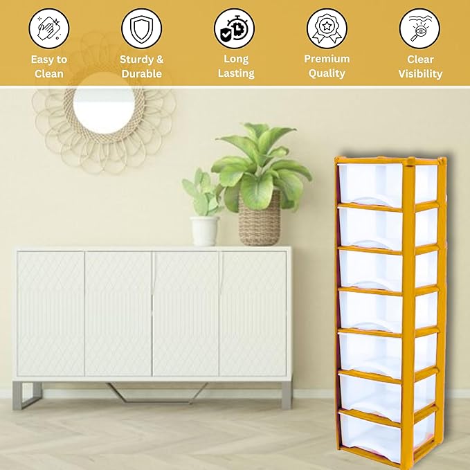 Plastic Drawers Storage Unit Tower Yellow